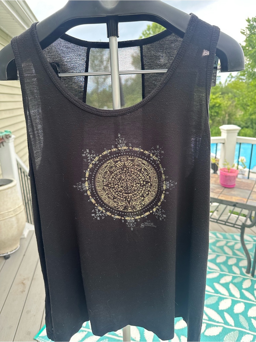 Disney Black Women's Graphic Tank Top with Gold Medallion